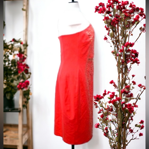 Cache Red Strapless Cocktail Dress Size 8 - Picture 3 of 16